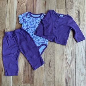 3-6 Months chick pea Onesie, Cardigan, and Pants Set